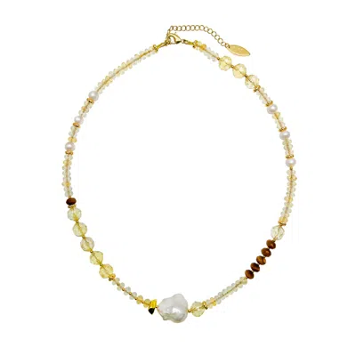 Farra Women's Yellow / Orange Citrine With Tiger Eye Stones & Baroque Statement Necklace