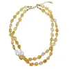 Farra Women's Yellow / Orange Faceted Citrine With Baroque Pearls Double Layers Necklace