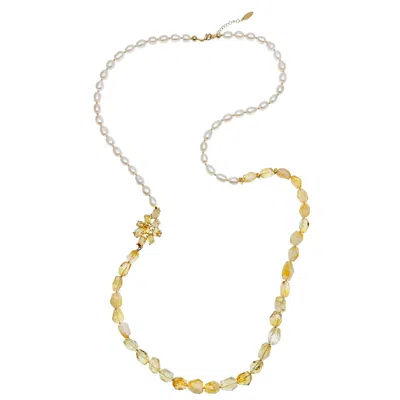 Farra Women's Yellow / Orange Freshwater Pearls With Citrine Multi-way Necklace