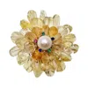 Farra Women's Yellow / Orange Prosperity Citrine Beads Flower Brooch