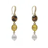 Farra Women's Yellow / Orange Tiger Eye And Yellow Quartz Dangle Earrings