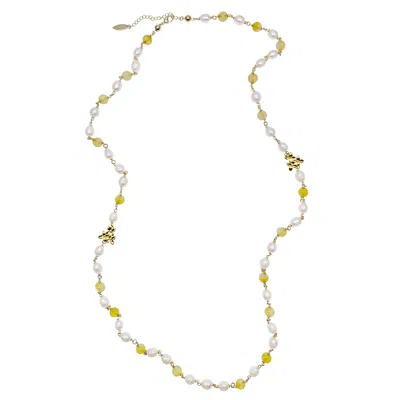 Farra Women's Yellow / Orange / White Yellow Agates & Freshwater Pearls Multi-way Necklace