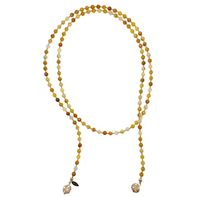 Farra Women's Yellow / Orange Yellow Jade With Rhinestones Open Ended Necklace In Gold