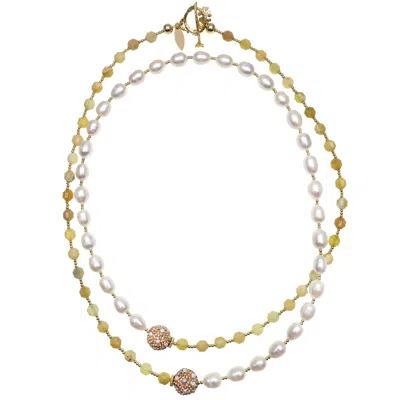 Farra Women's Yellow / Orange Yellow Opal With Freshwater Pearls Multi-way Necklace In Gold