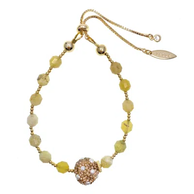 Farra Women's Yellow / Orange Yellow Opal With Rhinestone Bracelet In Gold