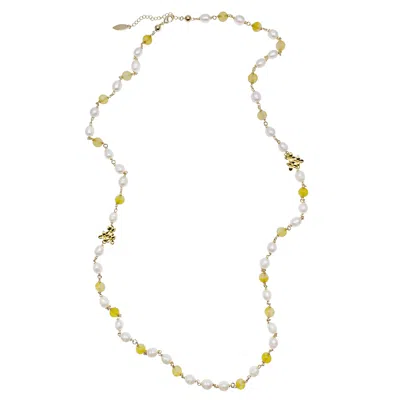 Farra Women's Yellow / White Yellow Agates & Freshwater Pearls Multi-way Necklace