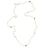 Farra Women's Zircon Stone With Green Gemstone Long Gold Necklace In Green