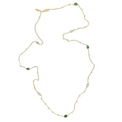 Farra Women's Zircon Stone With Green Gemstone Long Gold Necklace