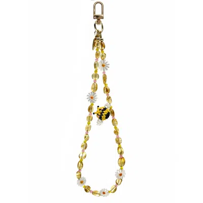 Farra Yellow Handcrafted Bee & Shell Flower Natural Citrine Phone Strap In Multi