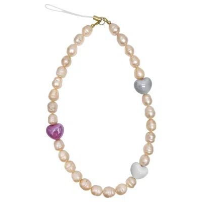 Farra Yellow / Orange Orange Freshwater Pearls With Hearts Phone Strap