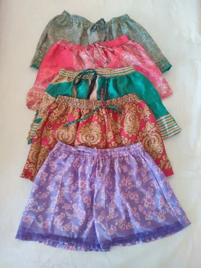 Pre-owned Fashion 20 Pcs Indian Recycle Silk Sari Boho Short Pockets Bohemian Gypsy Multi Shorts In Multicolor