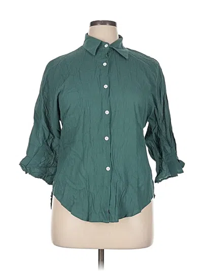 Pre-owned Fashion 3/4 Sleeve Button Down Shirt In Blue