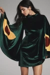 Fashion Brand Company Bat-wing Velvet Mini Dress In Green