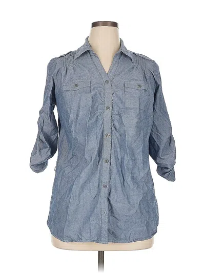 Pre-owned Fashion Bug 3/4 Sleeve Button Down Shirt In Blue