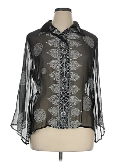 Pre-owned Fashion Bug 3/4 Sleeve Silk Top Black Paisley Pattern Mock Neckline Tops