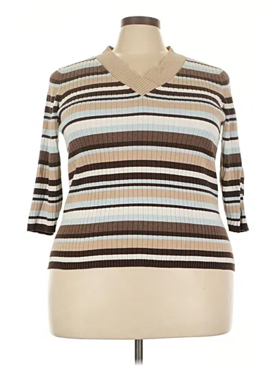 Pre-owned Fashion Bug 3/4 Sleeve Top Brown V-neck Tops