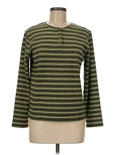 Pre-owned Fashion Bug Long Sleeve Henley Shirt In Green