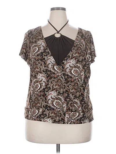 Pre-owned Fashion Bug Short Sleeve Blouse In Brown