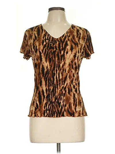 Pre-owned Fashion Bug Short Sleeve Top Brown Animal Print Pattern V Neck Tops