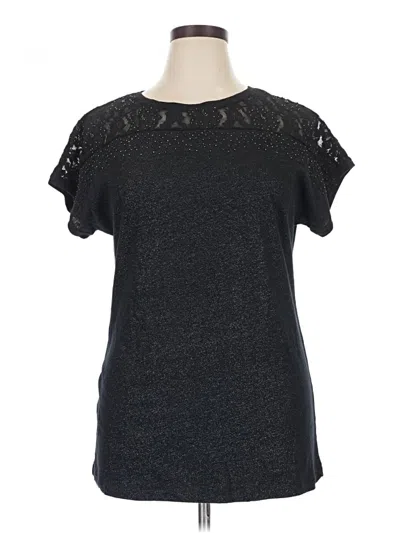 Pre-owned Fashion Bug Short Sleeve Top Gray Keyhole Neckline Tops