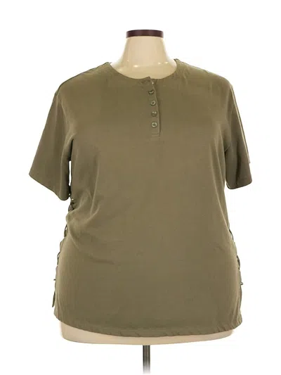 Pre-owned Fashion Bug Short Sleeve Top Green Keyhole Neckline Tops