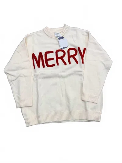 Fashion By Mirabeau Women's Merry Moments Chenille Letter Sweater In White