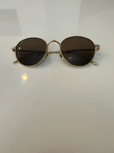 Pre-owned Fashion Cartier Unisex Round/oval Gold Gold Brown  Designer Eyewear. Authentic.