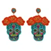 Fashion City Beaded Sugar Skull Earrings In Turquoise In Blue