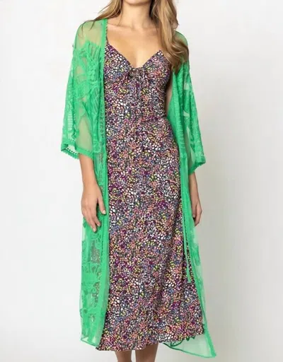 Fashion City Envy Me Lace Kimono In Emerald Dream In Multi
