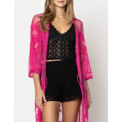 Fashion City Lace Kimono In Hot Pink
