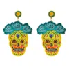 Fashion City Seed Beaded Sugar Skull Earrings In Yellow In Gold