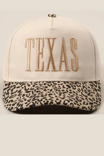 Fashion City Texas Embroidery Leopard Two-tone Cap In Beige