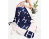 Fashion City Two Tone With H Pattern Luxury Soft Throw Blanket In Navy