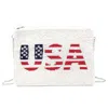 Fashion City Usa Flag Seed Beaded Clutch Crossbody Bag In White In White
