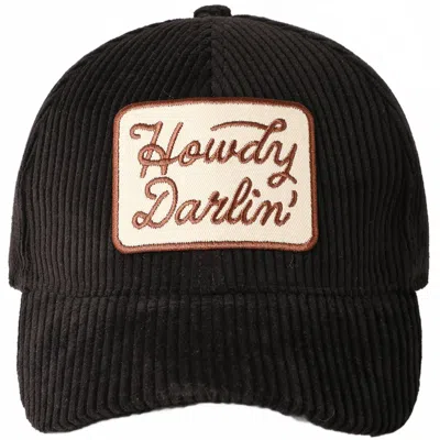 Fashion City Women's Howdy Darlin' Embroidery Patch Corduroy Cap In Black