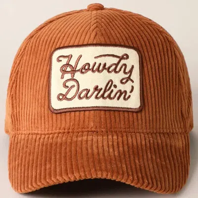 Fashion City Women's Howdy Darlin' Embroidery Patch Corduroy Cap In Brown