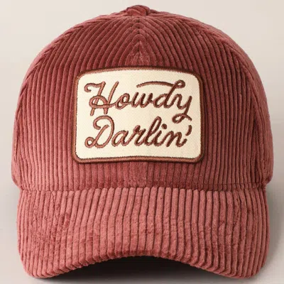 Fashion City Women's Howdy Darlin' Embroidery Patch Corduroy Cap In Burgundy In White