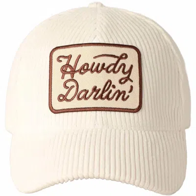 Fashion City Women's Howdy Darlin' Embroidery Patch Corduroy Cap In Off-white