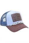 Fashion City Women's Less Talk More Wine Trucker With Stones Hat In Babyblue/navy/choco In Multi