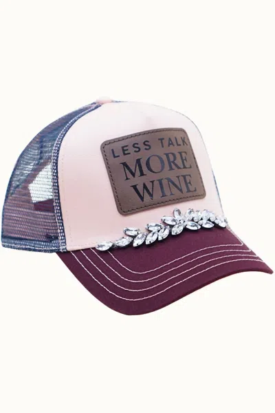 Fashion City Women's Less Talk More Wine Trucker With Stones Hat In Rose/wine/navy In Multi