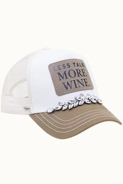 Fashion City Women's Less Talk More Wine Trucker With Stones Hat In White/taupe/beige In Multi