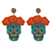 Fashion City Beaded Sugar Skull Earrings In Turquoise In Red