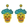 Fashion City Seed Beaded Sugar Skull Earrings In Yellow In Yellow