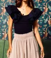 Fashion District La Julianna Ruffle Cap Sleeve Scoop Neckline Top In Black