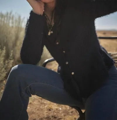 Fashion District La Lida Fuzzy Knit Cardigan In Navy In Blue