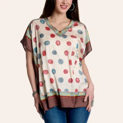 Fashion Express Women's Beige Border Print Poncho Top In Multi