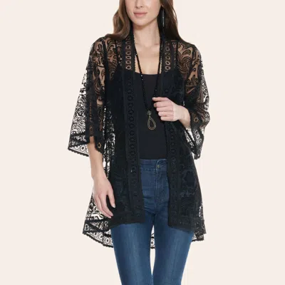 Fashion Express Women's Black Lace Short Sleeve Kimono
