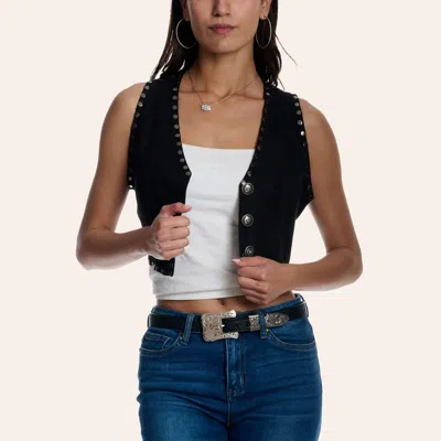 Fashion Express Women's Black Studded Button Up Cropped Vest