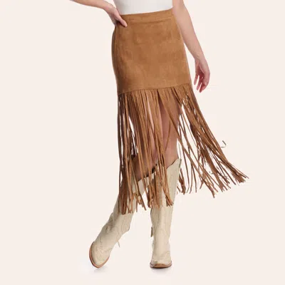 Fashion Express Women's Brown Faux Suede Long Fringe Mini Skirt