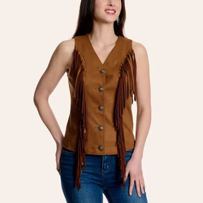 Fashion Express Women's Caramel Suede Fringe Vest In Brown